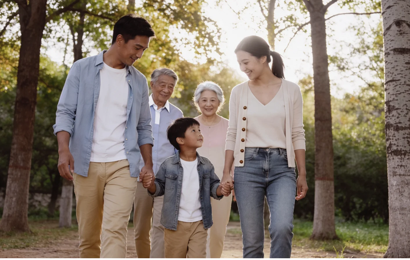 Asian family at the park